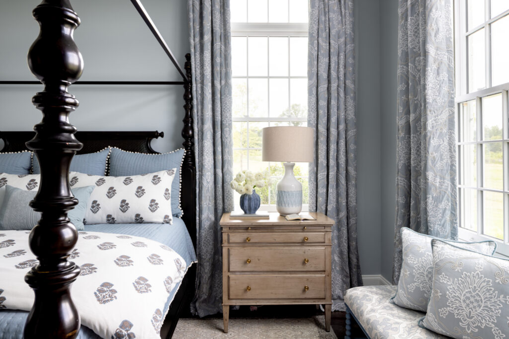 Cozy blue primary bedroom
