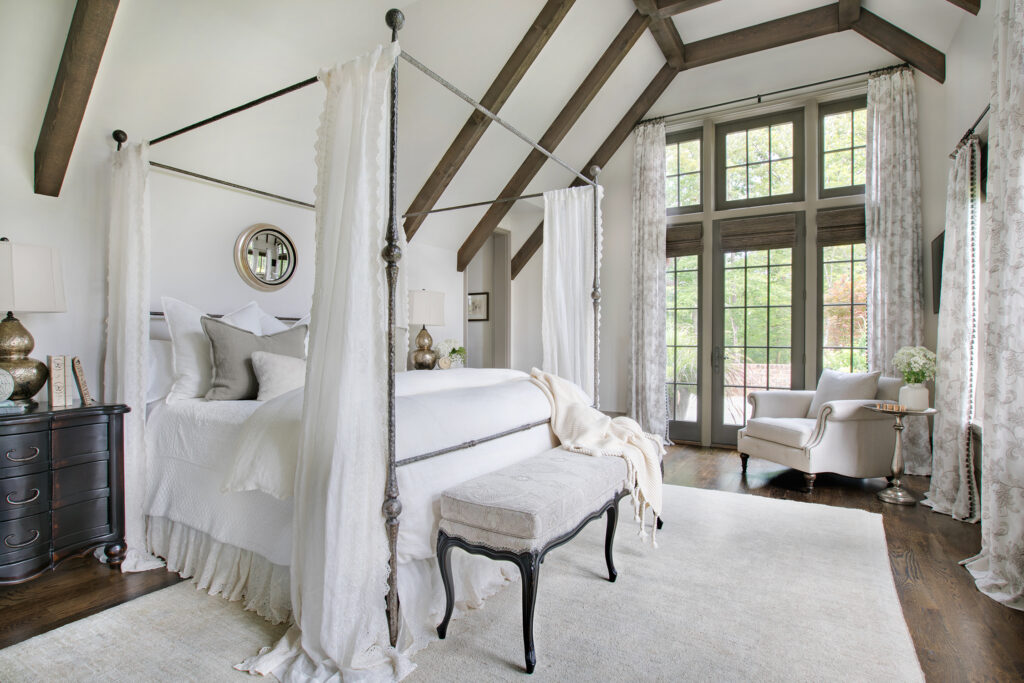 Strong yet feminine primary bedroom design